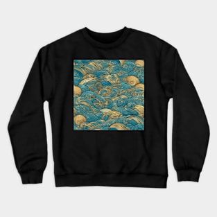 Japanese Gold and Teal Waves Crewneck Sweatshirt